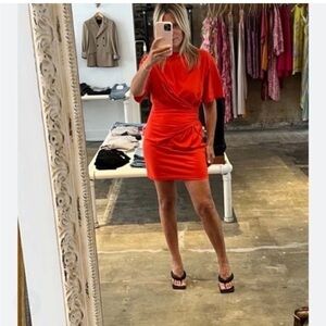 Frame Dress Knit Draped Mini in Red Orange